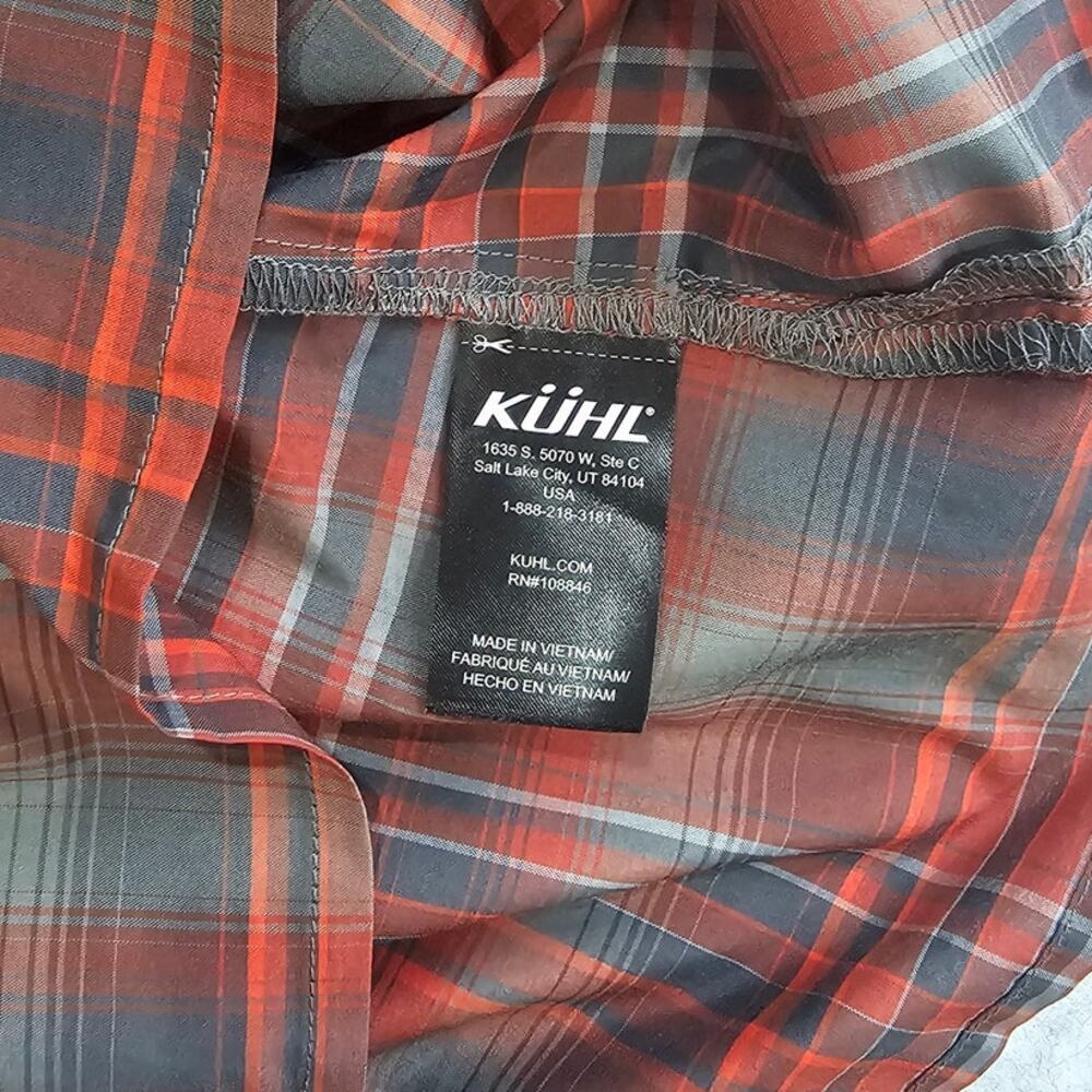 Kuhl Plaid Button Up Short Sleeve Shirt, Born In th Mountains, Red Grey Sz M New - Picture 4 of 9